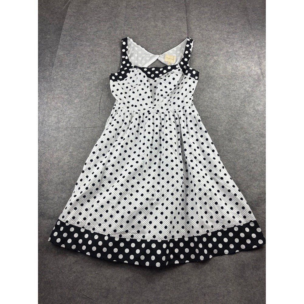ModCloth Polka Dot Fit Flare Dress Black White Rockabilly Cutout Back Medium